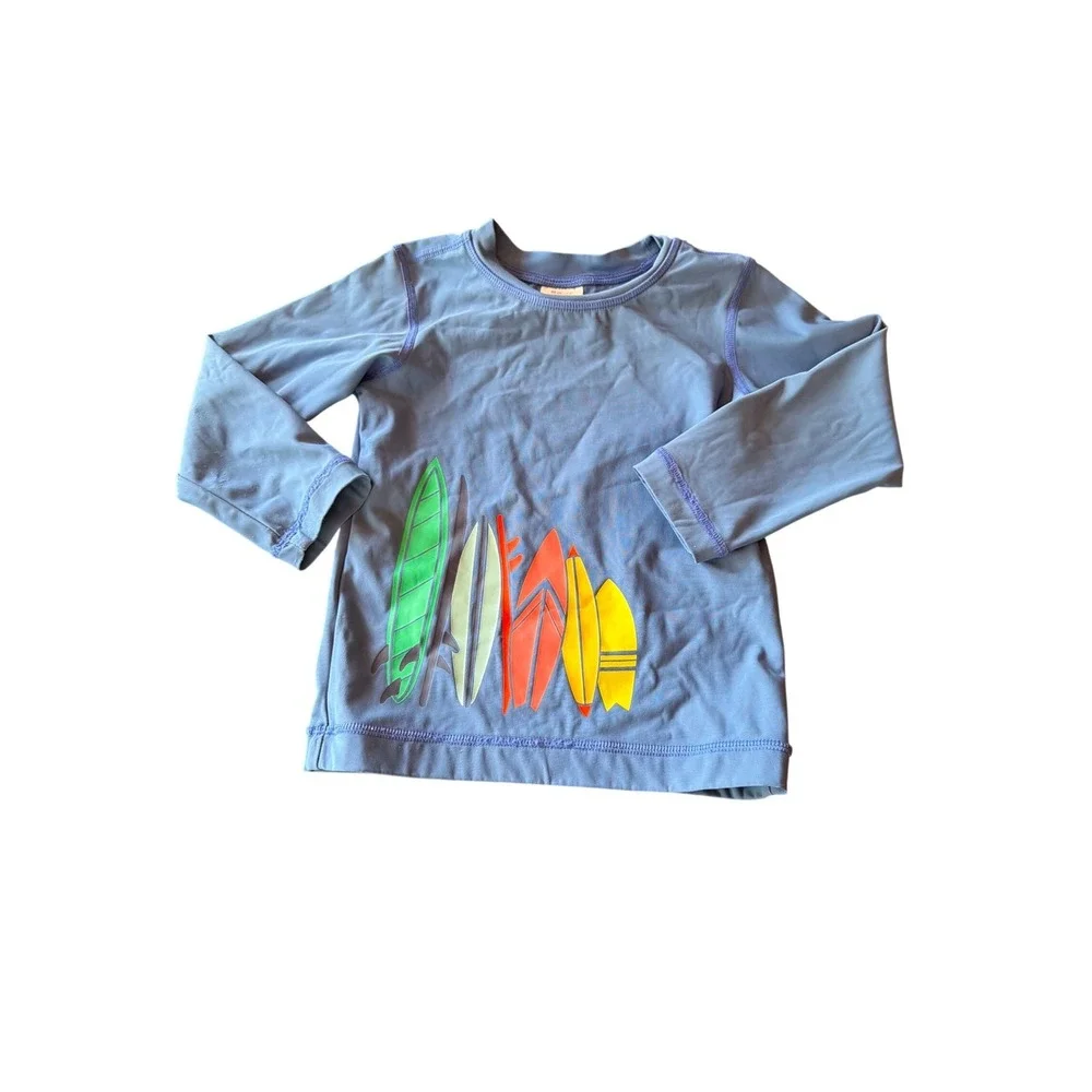 Hanna‎ Andersson Rash Guard Blue Surfboard Graphic Long Sleeve Swim Top 3T 90cm